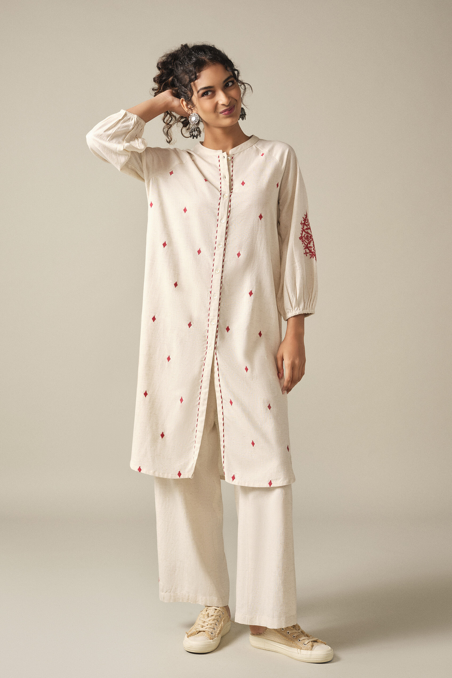 Embroidered Kurta Set in Natural